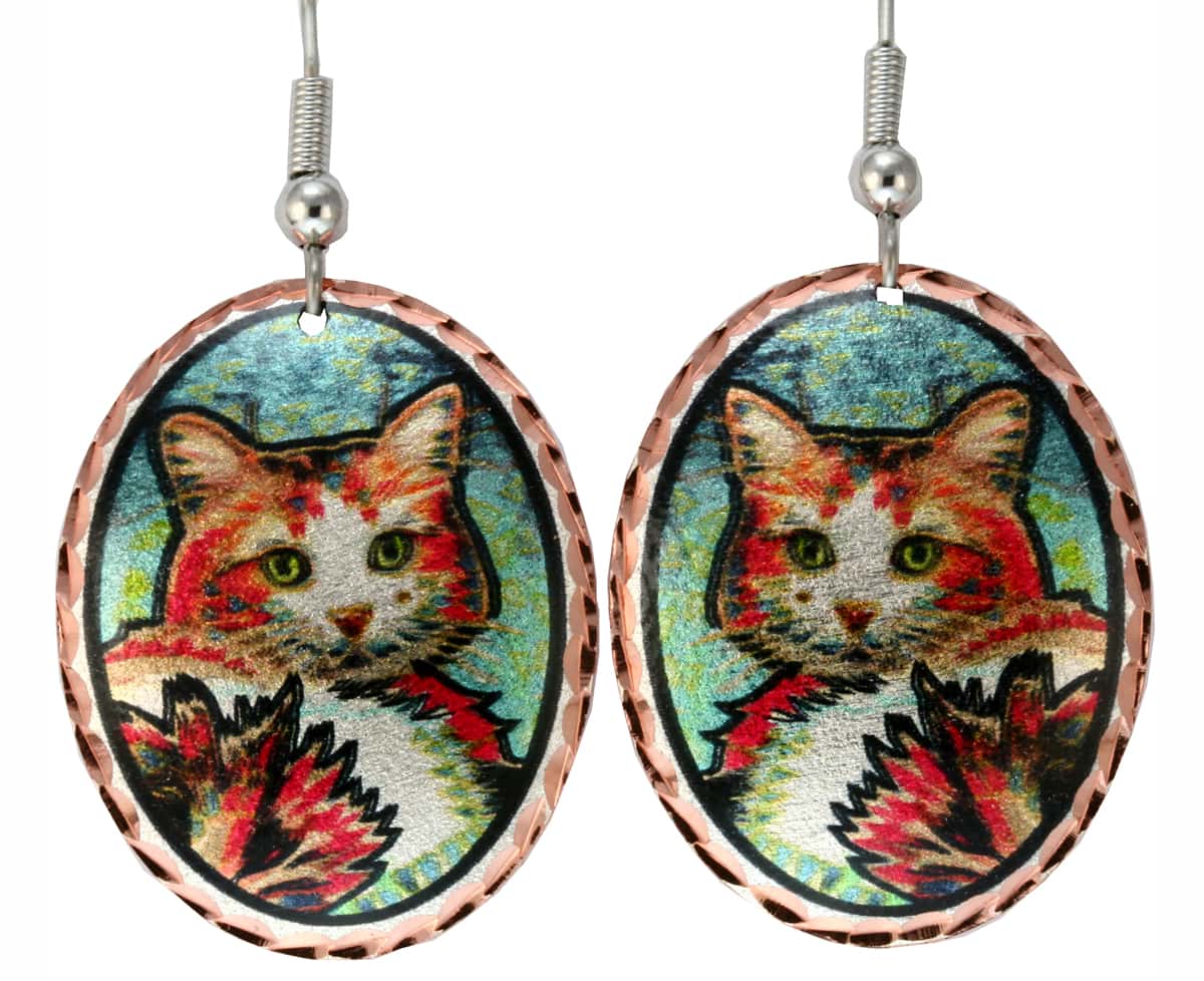 Cat Jewelry, Cat Earrings in Beautiful Artwork
