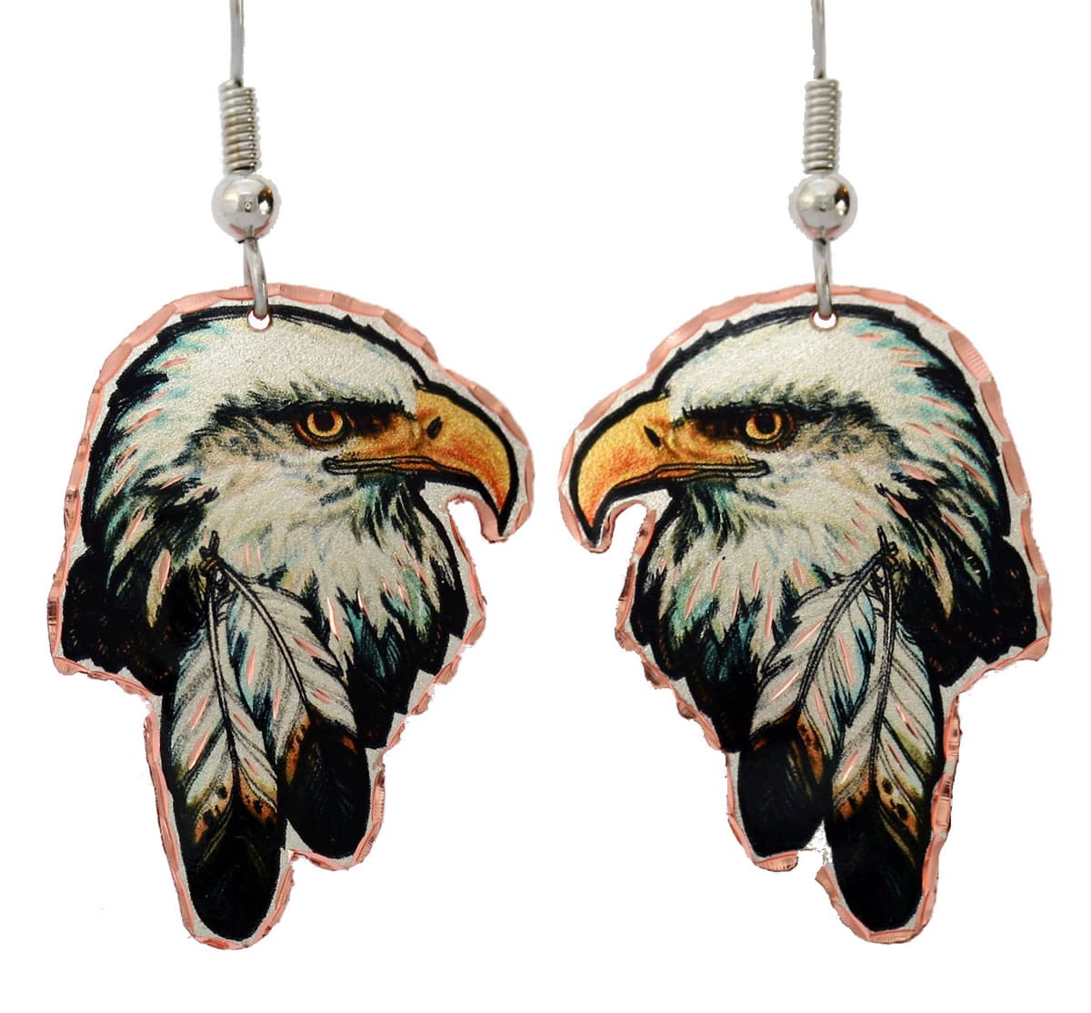 Eagle Jewelry Eagle and  Feathers Copper Earrings
