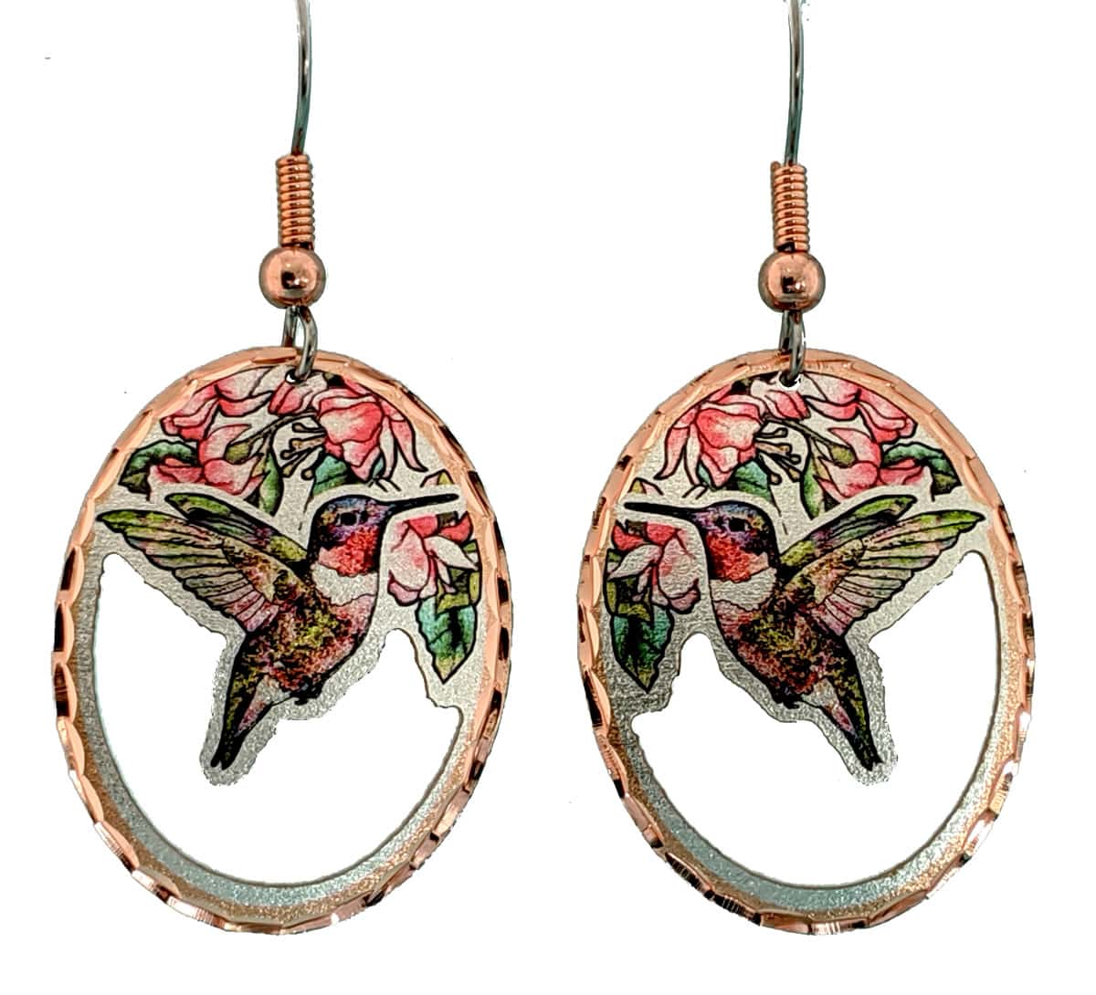 Unique Nature Jewelry Flowers and Hummingbird Earrings