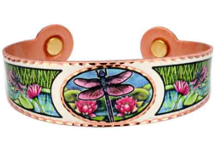 Nature Jewelry, Dragonfly and Water Lilies Magnetic Copper Bracelets