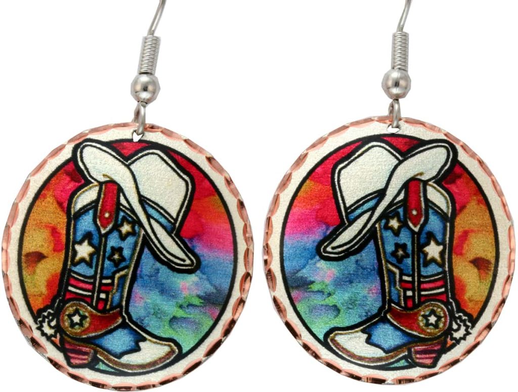 Western Art Jewelry Cowboy Boot and Cowboy Hat Earrings