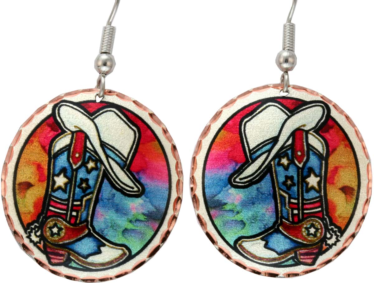 Western Art Jewelry Cowboy Boot and Cowboy Hat Earrings Western Art Jewelry Cowboy Boot and Cowboy Hat Earrings