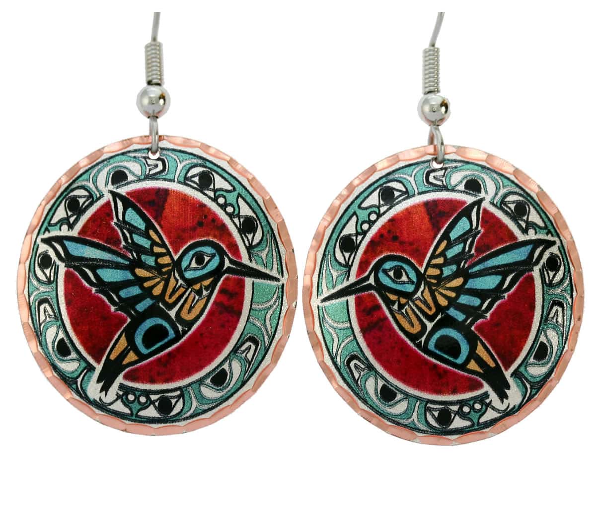 Pacific Northwest Coast Indian Jewelry, Native Hummingbird Earrings