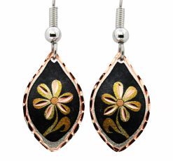 Black Tear Drop Flower Earrings