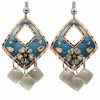 Diamond Shape Blue Flower Earrings