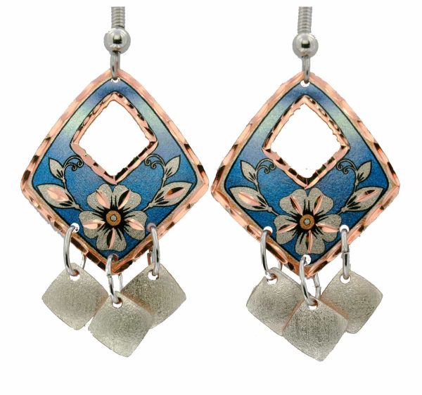 Diamond Shape Blue Flower Earrings
