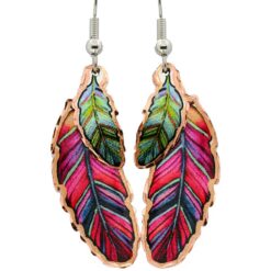 Pretty Copper Colorful Feather Dangle Earrings
