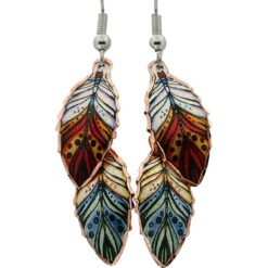 Colorful Art Jewelry, Dangle Feather Earrings