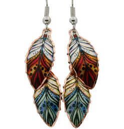 Copper Dangle Colorful Feather Earrings