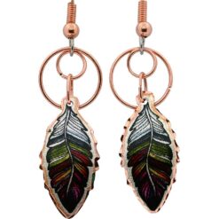 Copper Colorful Feather Wire Dangle Earrings