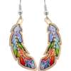 Art Jewelry, Colorful Feather Copper Earrings