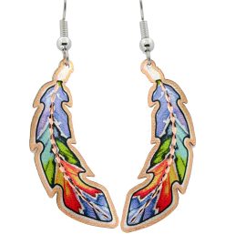 Art Jewelry, Colorful Feather Copper Earrings