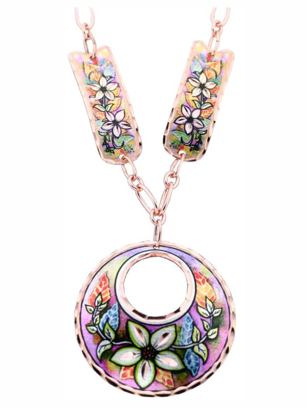 Colorful Flower Necklaces with Copper Chain, Art Jewelry