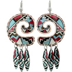 Turquoise and Dark Red Native Indian Dangle Earrings