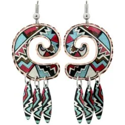 Turquoise and Dark Red Native Indian Dangle Earrings