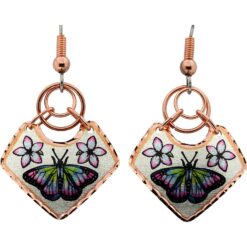 Copper Colorful Butterfly Wire Dangle Earrings, Art Jewelry