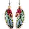 Dangle Copper Feather Earrings in Red and Green Colors