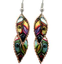 Dangle Copper Feathers Earrings, Dazzling Art Jewelry