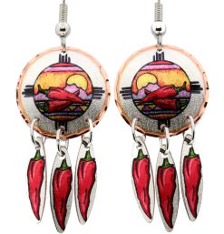 Desert Scene Dangle Chili Peppers Earrings