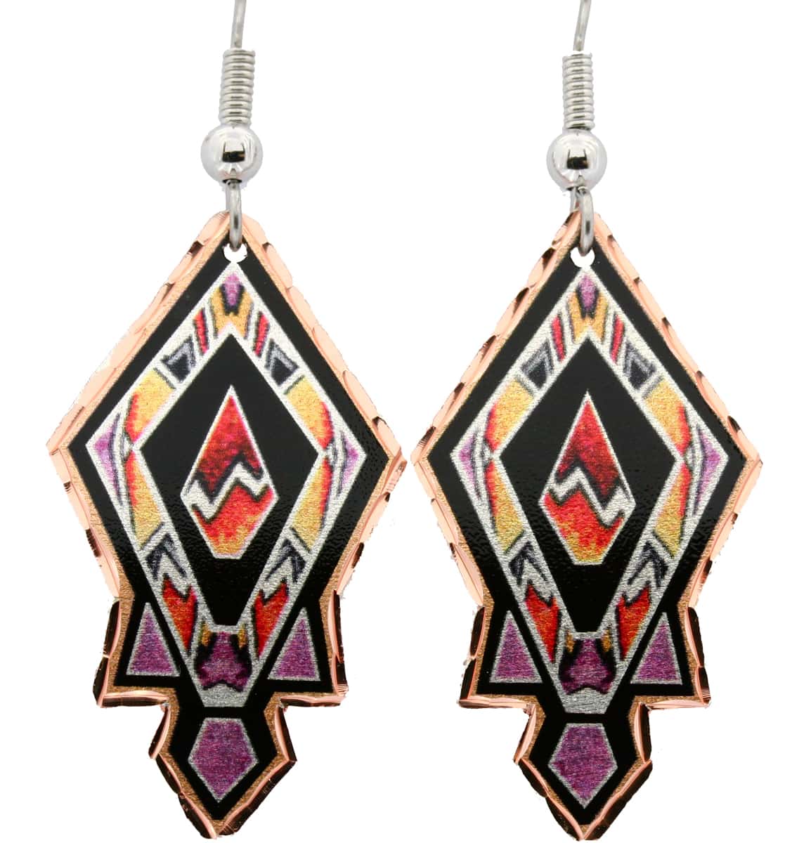 Diamond Shape Earrings in SW Native American Design Diamond Shape Earrings in SW Native American Design