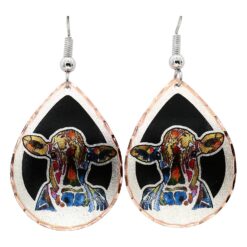 Animal Jewelry, Colorful Copper Cow Earrings