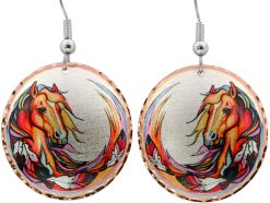 Colorful Feather and Horse Art Earrings