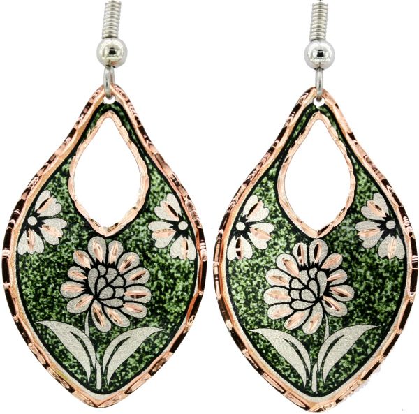 Green Background Flower Earrings