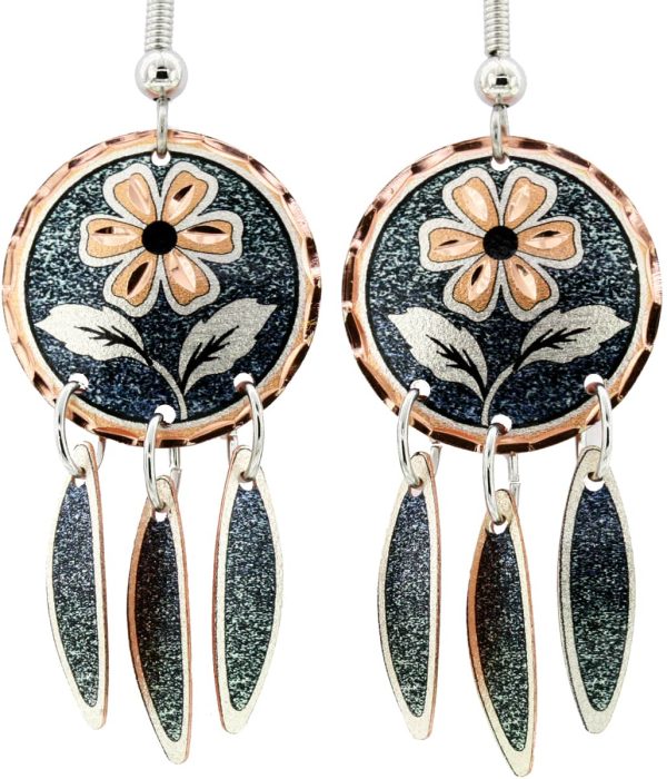 Dark Green Round Flower Earrings