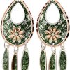 Green Background Teardrop Flower Earrings