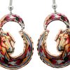 Horse Dangle Feather Earrings