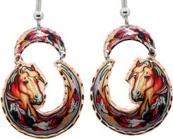 Horse Dangle Feather Earrings