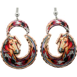 Stunning Copper Horse and Feather Dangle Earrings