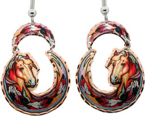 Horse Dangle Feather Earrings