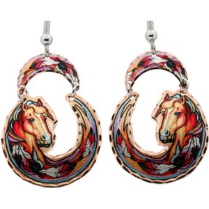 Stunning Copper Horse and Feather Dangle Earrings