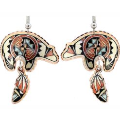 Native Bear Earrings with Copper Feather Dangles