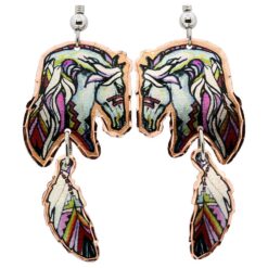 Lynn Bean Stunning Painted Horse Dangle Feather Earring