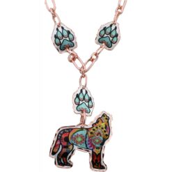Wolf and Wolf Paws Necklace in Colorful Native Theme