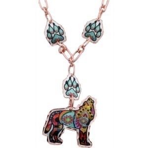Astonishingly elegant handmade copper wolf and wolf paws necklace. Artisan-crafted sophistication and flawless quality make this the absolute best wolf jewelry for your girlfriend! This beautiful handcrafted necklace perfectly illustrates our top tips for choosing the perfect wolf jewelry for your girlfriend. Wolf and Wolf Paws Necklace in Colorful Native Theme