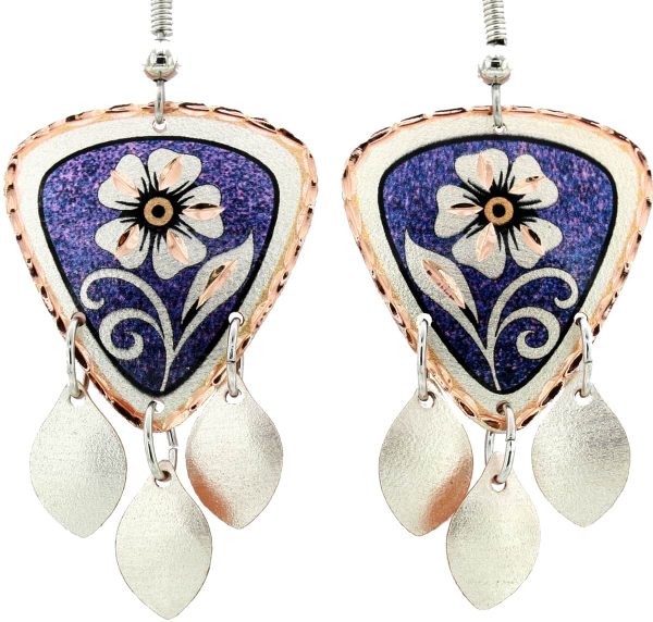 Purple Background Flower Dangle Earrings