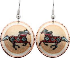 Round Native Indian Painted Pony Earrings