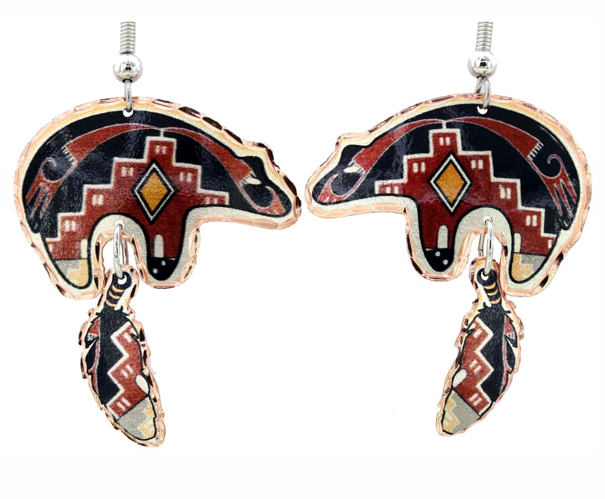 SW Native Bear & Dangle Feather Earrings SW Native Bear & Dangle Feather Earrings