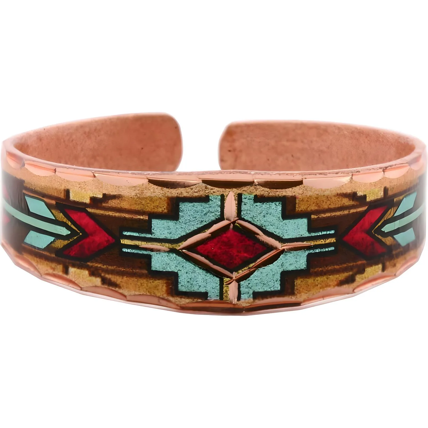 Adjustable Southwest Native copper ring in turquoise and burgundy
