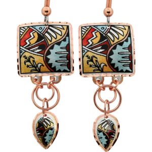 Exquisite jewelry that will steal your breath away: artisan-crafted dangle Pueblo Native earrings offering timeless elegance. Square Copper Wire Dangle Pueblo Native Earrings, Meticulously handcrafted with attention to detail, these exquisite dangle Pueblo Native earrings perfectly illustrate how to accessorize with western jewelry.