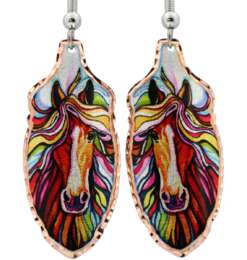 Copper Feather Horse Earrings Designed by Lynn Bean