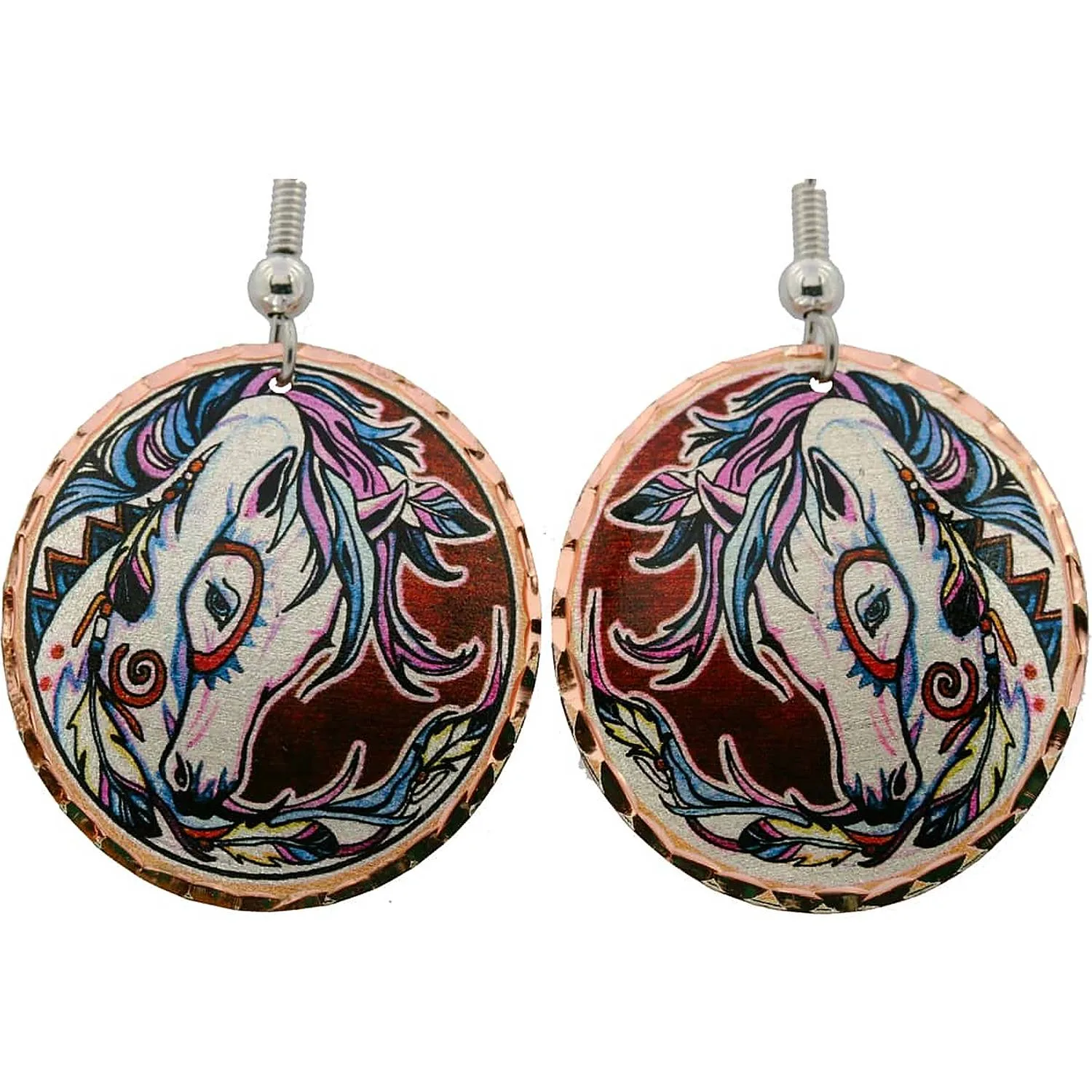 Delightful Colorful War Pony Copper Earrings