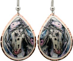 White Spotted Horse Copper Earrings, Unique Art Jewelry by Lynn Bean