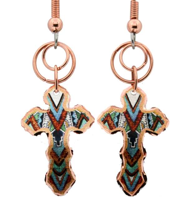 Wire Colorful Cross Copper Earrings, Art Jewelry