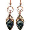 Colorful Wire Dangle Copper Feather Earrings