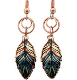 Colorful Wire Dangle Copper Feather Earrings