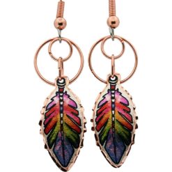 Copper Wire Dangle Earrings with Enticing Colorful Feather Design